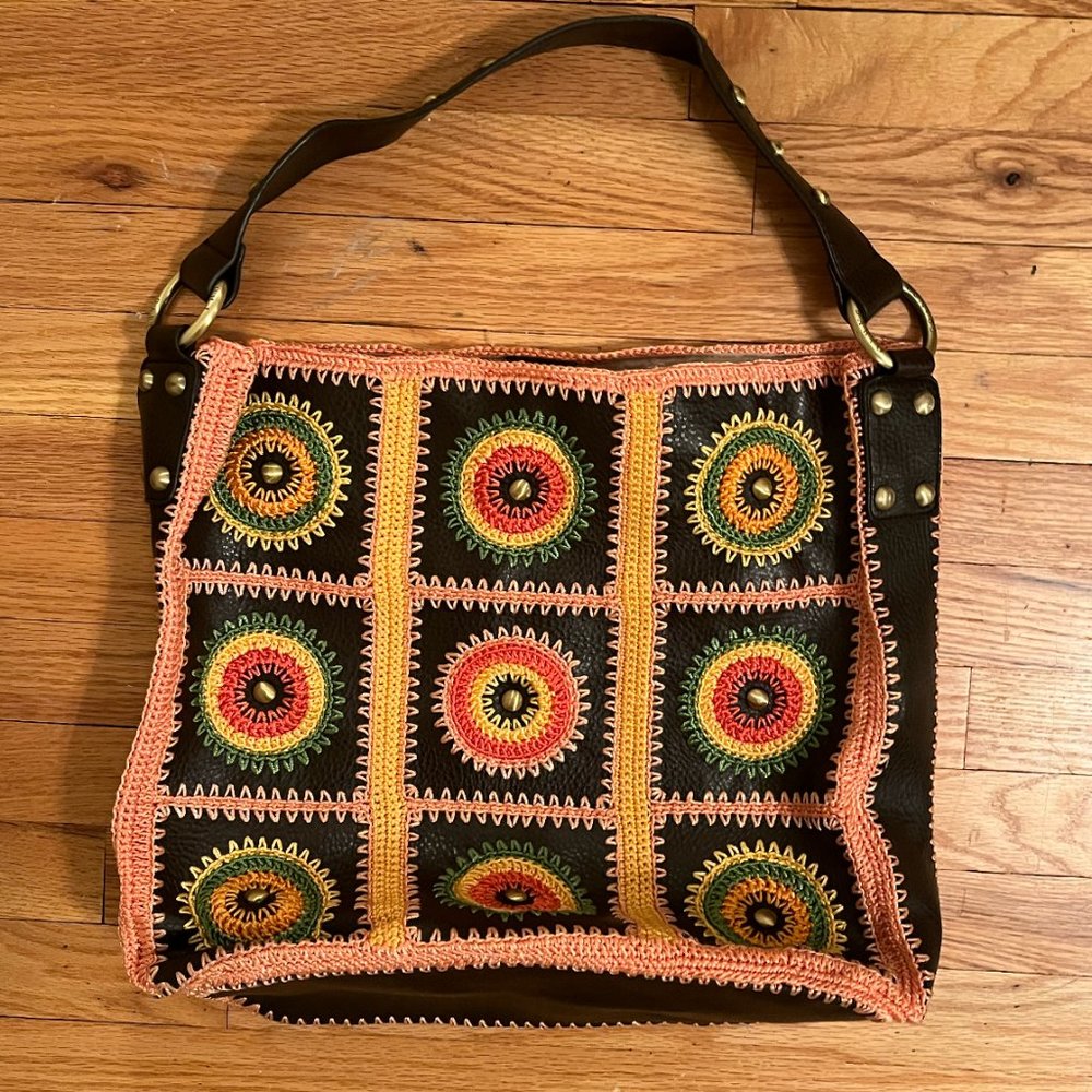 Franco Sarto Colorful Boho Bag Tote Crochet Squares